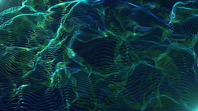 Blue Green Waves Background Loop, 4K