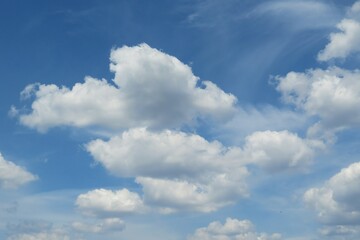 Beautiful fluffy clouds in blue sky, natural background