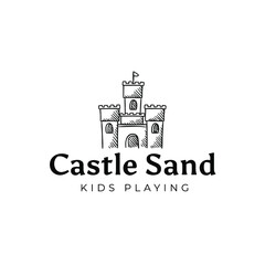 Castle Sand Kids Playing In Beach Logo Vector Illustration Template Icon Design