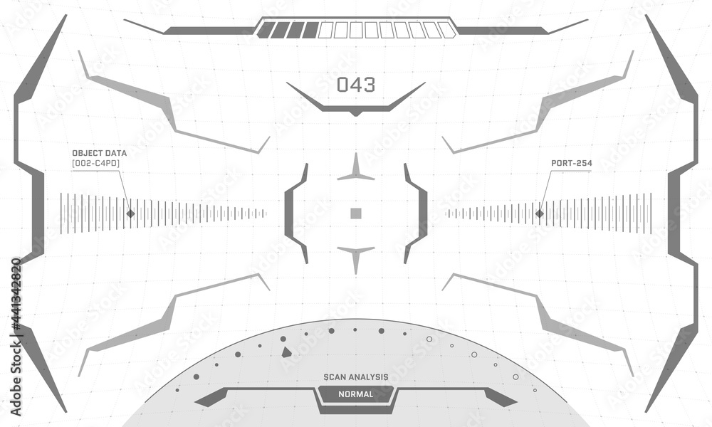 Poster vr hud interface crosshair screen black and white design. futuristic sci-fi virtual reality view hea