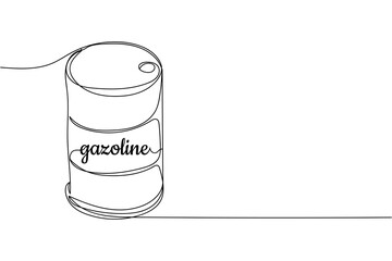 Continuous one line of barrel with gasoline in silhouette on a white background. Linear stylized.Minimalist.