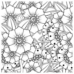 Mehndi flower for henna, mehndi, tattoo, decoration. decorative ornament in ethnic oriental style. doodle ornament. outline hand draw illustration. coloring book page.