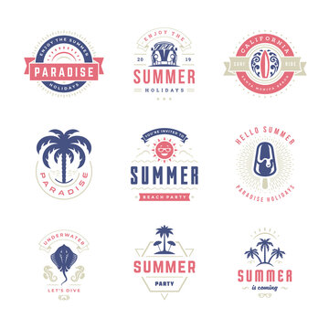 Summer holiday labels and badges retro design set