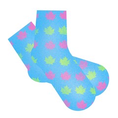 pair of blue socks with maple leaves pattern on them hand drawn digital illustration