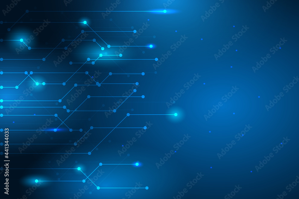 Aufkleber abstract blue network background with shiny light. template of circuit computer with line system on 