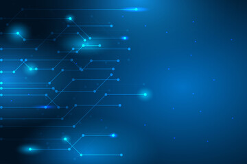 Fototapeta premium Abstract blue Network Background with shiny light. Template of circuit computer with line system on blank space. Business Data Structure with network communication.