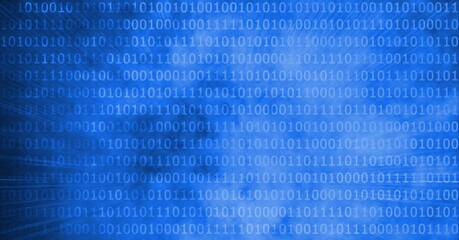 Digitally generated image of binary coding data processing against blue background