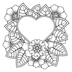 Mehndi flower for henna, mehndi, tattoo, decoration. decorative ornament in ethnic oriental style. doodle ornament. outline hand draw illustration. coloring book page.