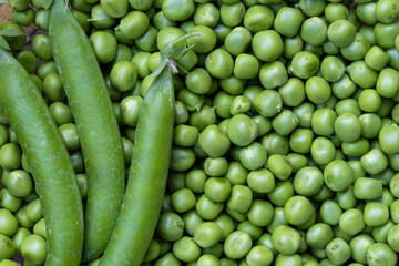 Close-up of green peas texture.