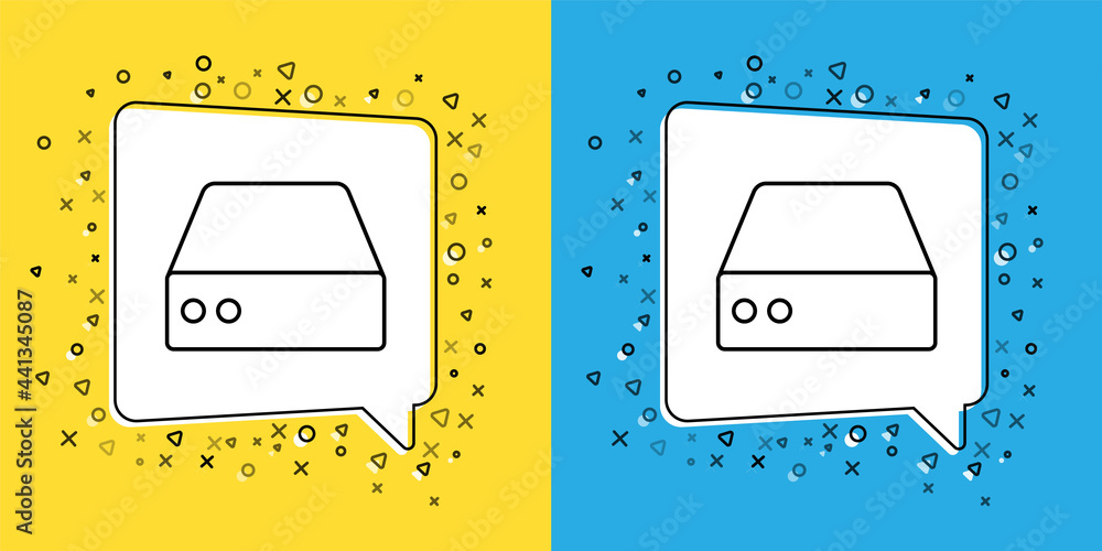 Poster set line server, data, web hosting icon isolated on yellow and blue background. vector