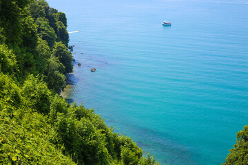 Beautiful scenic view of blue sea from the rock in Batumi Georgia.