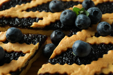Delicious blueberry pie with berries, close up