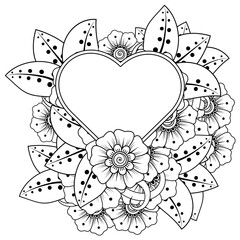 Mehndi flower for henna, mehndi, tattoo, decoration. decorative ornament in ethnic oriental style. doodle ornament. outline hand draw illustration. coloring book page.