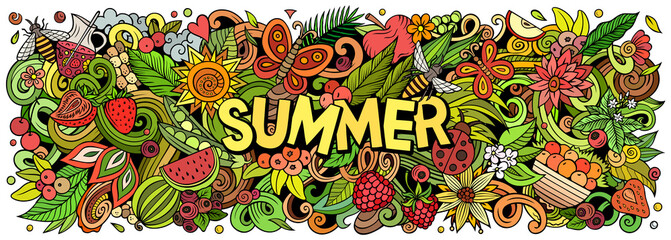 Summer hand drawn cartoon doodle illustration.