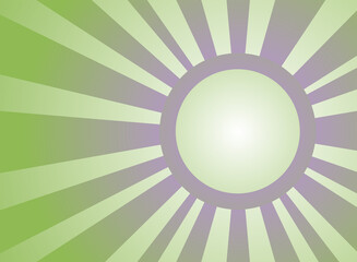 Sunlight retro background with vintage round frame for text. Green and violet burst background.