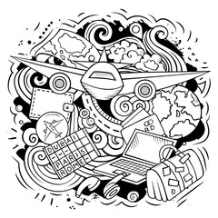 Traveling vector doodles illustration.