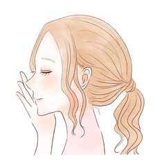 目を閉じる女性の横顔