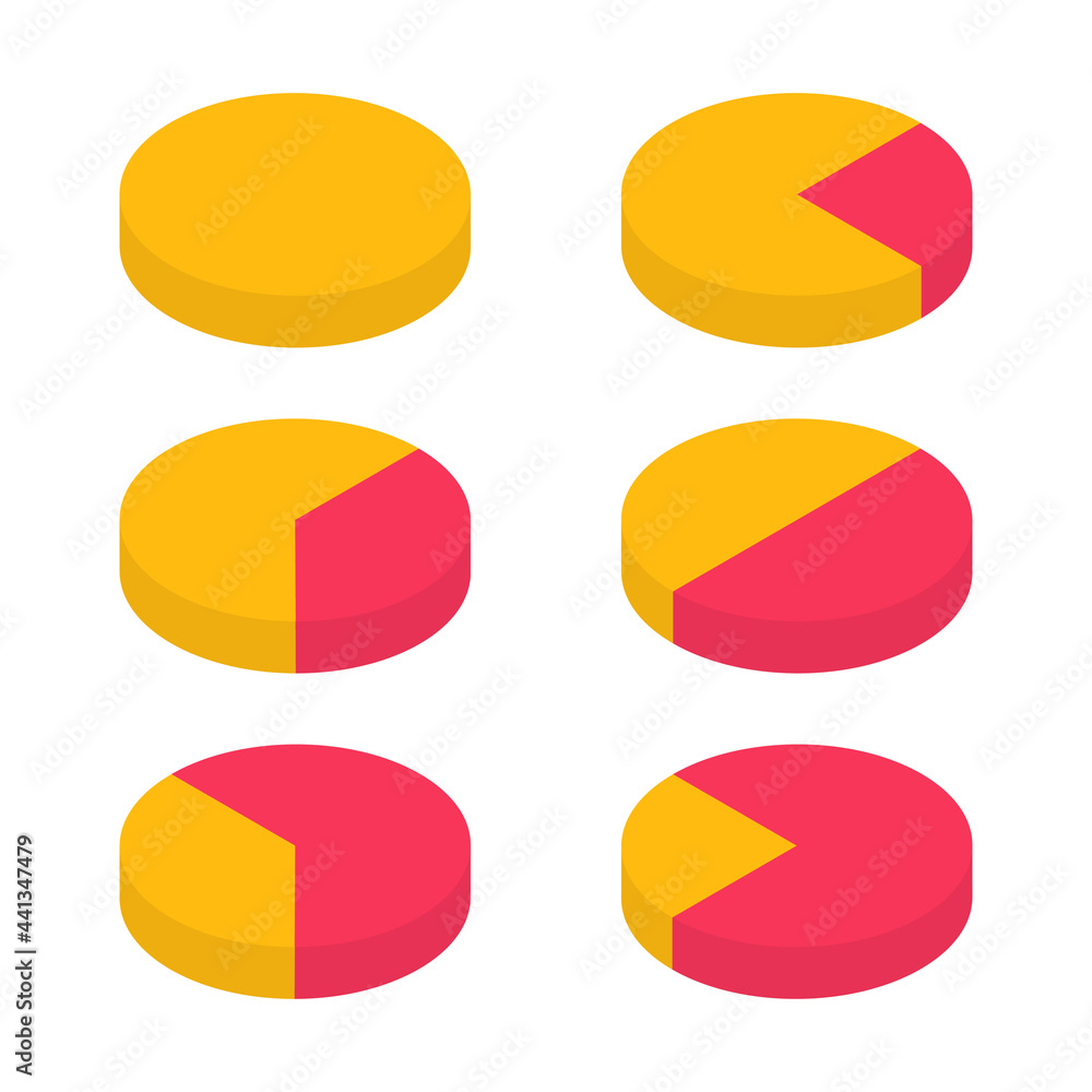 Poster isometric round diagrams with different heights set. pie chart infographic collection. statistics in