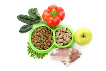 Concept of organic pet food isolated on white background
