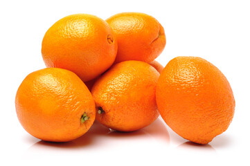 Whole orange fruit and his segments or cantles isolated on white background cutout