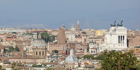 Naklejka premium panoramic view of the city of Rome from the hill called Gianicolo and you can also see the huge monument called Altare della Patria