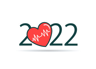 happy new year 2022. 2022 with Heart and Heartbeat icon