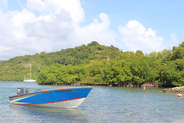Paysage caribéen avec bateau de pécheur