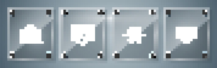 Set Password protection, Incognito mode, Browser with shield and Laptop and lock. Square glass panels. Vector