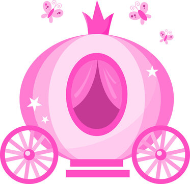 Cute pink princess vector cartoon carriage illustration clip art. Kingdom magic transport vehicle.