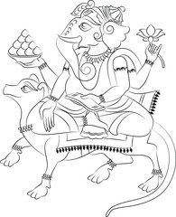 Illustration of Lord Ganpati/Ganesha drawn in Pinguli folk art style of Maharashtra India. for textile printing, logo, wallpaper