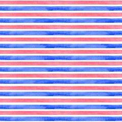Hand drawn red and blue stripes. Seamless watercolor geometric pattern. Design for fabrics, paper, packaging