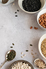 Variety of legumes and seeds. Healthy food foods naturally rich in protein