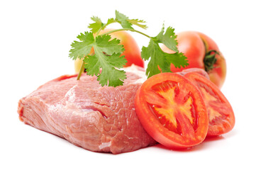 Fresh raw beef on white background