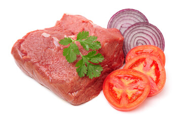 Fresh raw beef on white background