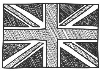 British flag sketch black and white hatching. United Kingdom drawing. Vector illustration