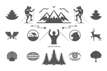 Camping and outdoor adventures design elements and icons set vector illustration.