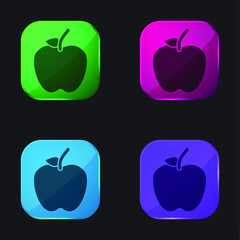 Apple With Stem And Leaf four color glass button icon