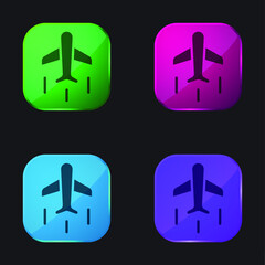 Airplane four color glass button icon
