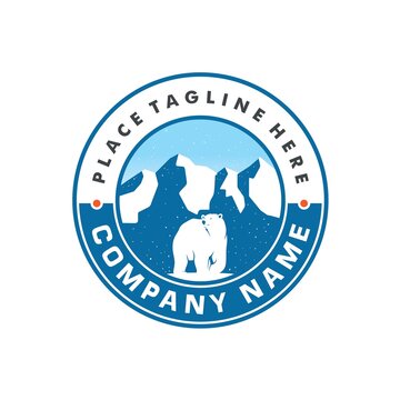 Bear Polar And Snowy Mountain Emblem Logo Design Vector Image