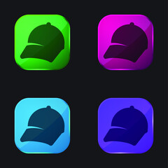Baseball Cap four color glass button icon