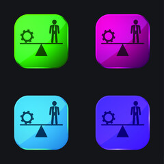 Balancing Between Cogwheel And Businessman four color glass button icon