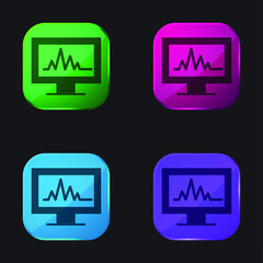 Analytics Chart On A Monitor Screen four color glass button icon