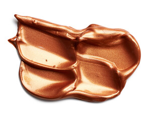 Smudged bronze metallic paint isolated on white background