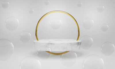 White marble podium. scene for new product, Minimal design, 3D rendering