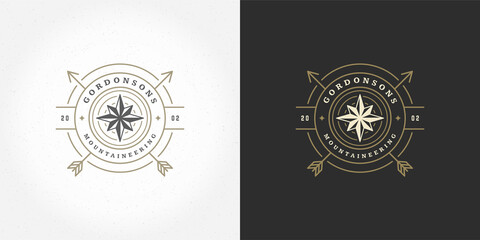 Wind rose logo emblem vector illustration outdoor expedition adventure compass silhouette