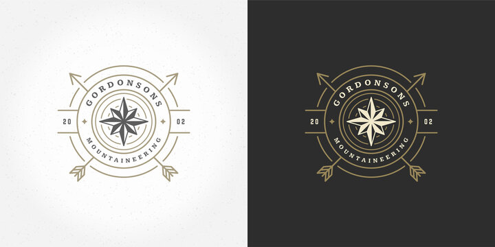Wind rose logo emblem vector illustration outdoor expedition adventure compass silhouette
