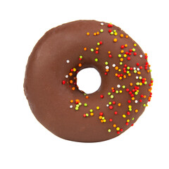 Chocolate glazed donut decorated isolated on the white background
