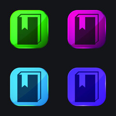 Book four color glass button icon