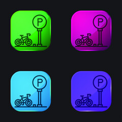 Bike Parking four color glass button icon