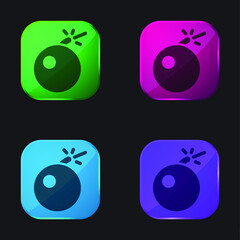Bomb Warning four color glass button icon